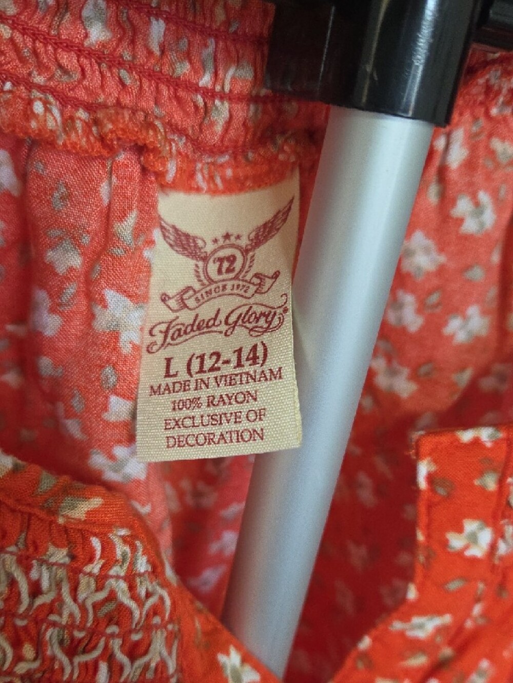 Faded Glory Orange Floral Smocked Neck Blouse - Picture 3 of 3